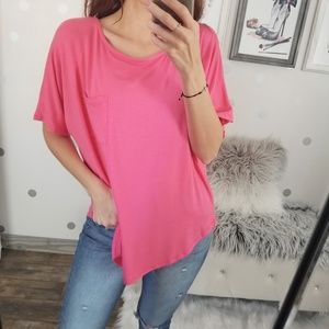 Hot Pink Spring Summer Top Pink Bamboo Pocket Tee Bright Pink Tops Loose Fit